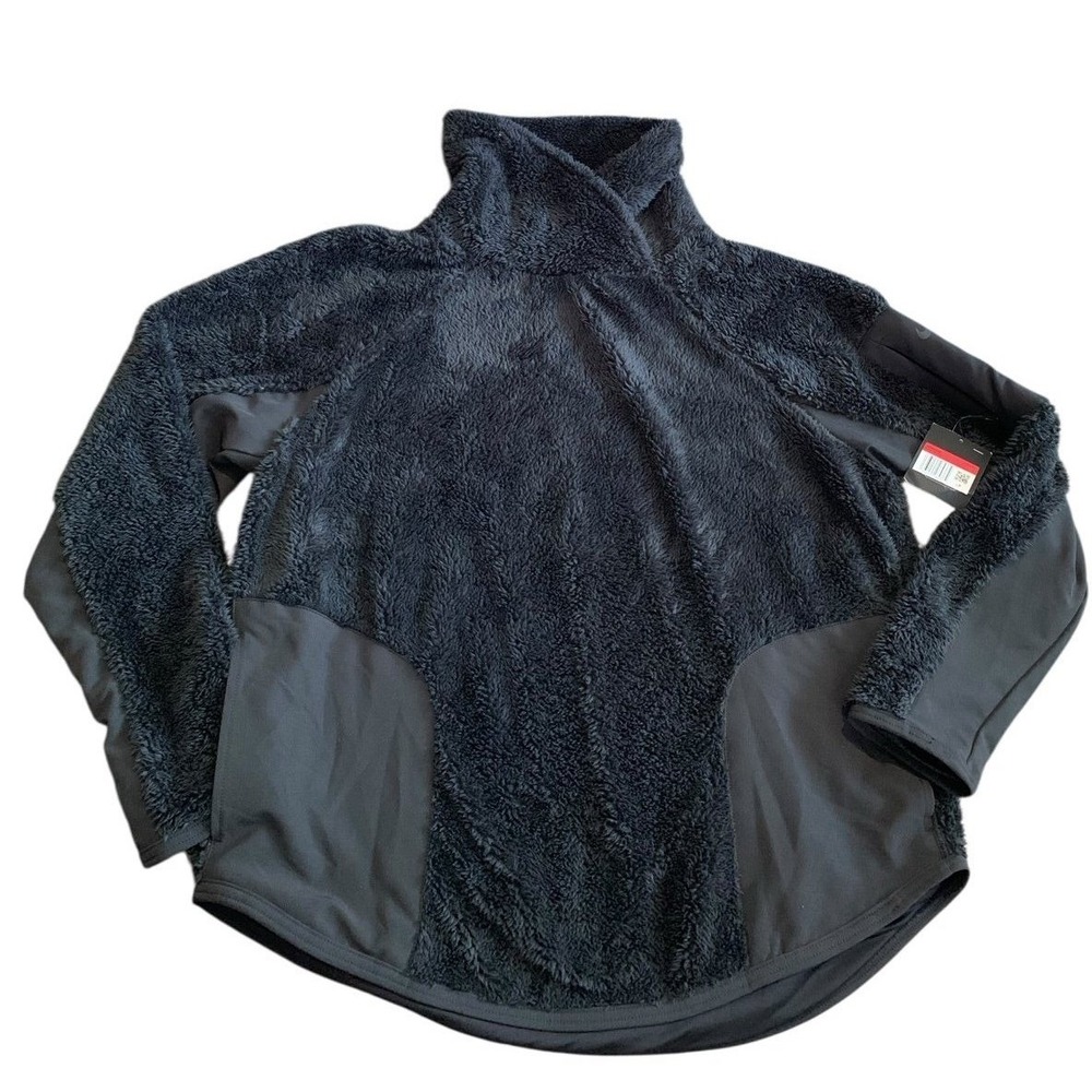 Nike Fleece Pullover Womens L Black NWT Sherpa Funnel‎ Neck Gorpcore CJ5758-010